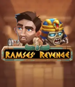 Explore the mysterious world of Ramses' Revenge slot by Relax Gaming, highlighting a startled explorer and a terrifying mummy against an Egyptian tomb backdrop. This graphic portrays the adventure of Egyptian archaeology, great for fans of Egyptian-themed slots, offering a gripping gaming experience. 